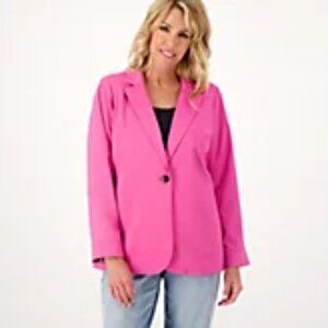 Belle by Kim Gravel Animal Pop Blazer sx 1X-Pink w/Animal Print Lining